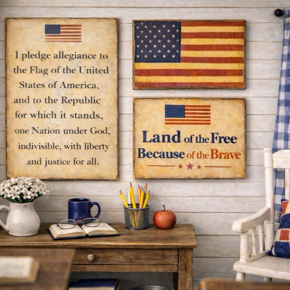 3 mini handmade dollhouse Patriotic 4th July Americana Wall Art tier tray OOAK